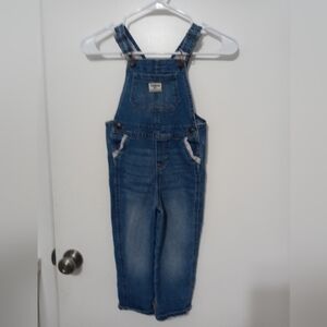 Osh Kosh B'Gosh Girl's 4T V Back Denim Bib overalls w pockets floral trim accent